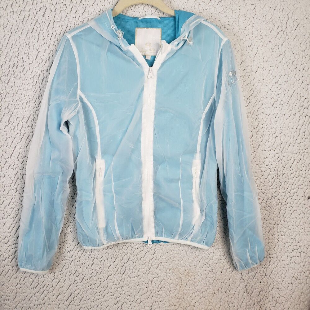 LA MARTINA Windbreaker Jacket Women's 2 Blue White Sheer Hooded Y2K Quiet Luxury